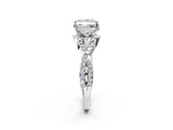 Platinum Princess Cut Diamond with Moissanite side stone Halo Twist Band Solitaire Prong Setting Ring_2