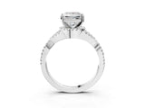 Platinum Princess Cut Diamond with Moissanite side stone Halo Twist Band Solitaire Prong Setting Ring_3