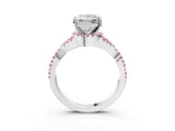Platinum Princess Cut Diamond with Pink Sapphire side stone Halo Twist Band Solitaire Prong Setting Ring_3