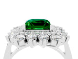 Platinum Princess Cut Emerald Floral Double Halo Engagement Ring with Prong Setting_220