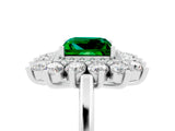 Platinum Princess Cut Emerald Floral Double Halo Engagement Ring with Prong Setting_221