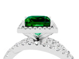 Platinum Princess Cut Emerald Halo Ring with Round Split Shank and Prong Setting_70