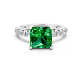 Platinum Princess Cut Emerald Pavé Solitaire Ring with Round Band and Prong Setting_42