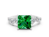 Platinum Princess Cut Emerald Scattered Round Accent Ring with Prong Setting_49