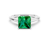 Platinum Princess Cut Emerald Solitaire Engagement Ring with Cathedral Setting and Four-Prong Mount