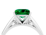 Platinum Princess Cut Emerald Solitaire Engagement Ring with Cathedral Setting and Four-Prong Mount_4