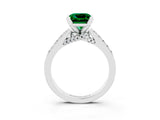Platinum Princess Cut Emerald Solitaire Ring with Crossover Gallery and Round  Pavé Band_46