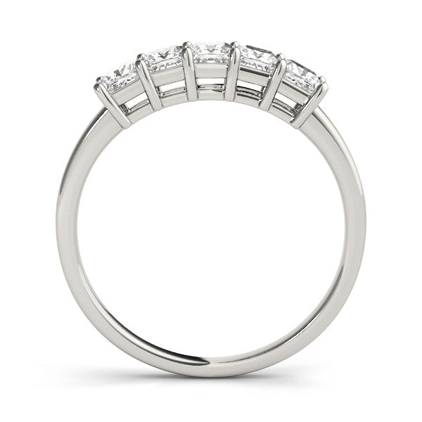 Platinum Princess Cut Five-Stone Diamond White Gold Band with Prong Setting 1