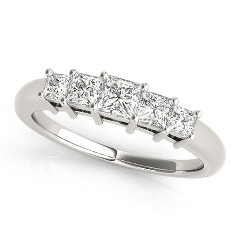 Platinum Princess Cut Five-Stone Prong Set Diamond Band