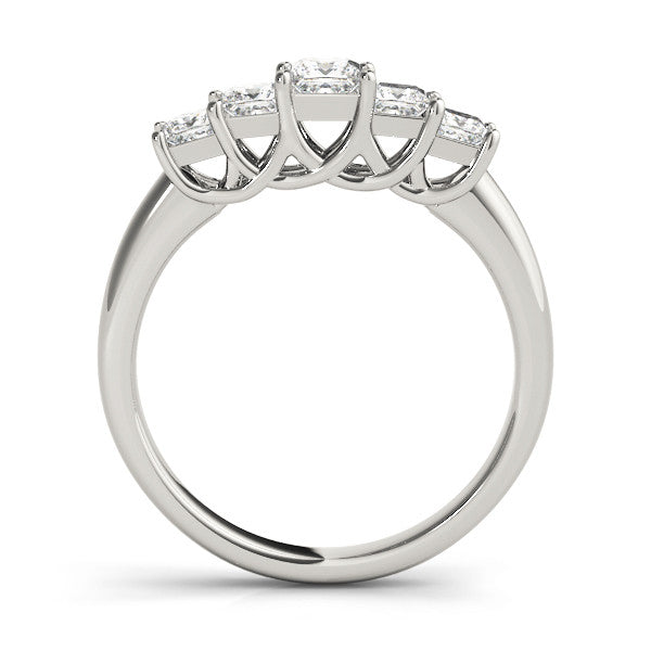 Platinum Princess Cut Five-Stone Prong Set White Gold Band 1