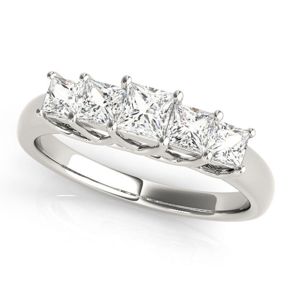 Platinum Princess Cut Five-Stone Prong Set White Gold Band