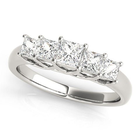 Platinum Princess Cut Five-Stone Prong Set White Gold Band