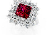 Platinum Princess Cut Garnet Floral Double Halo Engagement Ring with Prong Setting_157