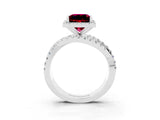 Platinum Princess Cut Garnet Halo Ring with Round Split Shank and Prong Setting_69