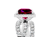 Platinum Princess Cut Garnet Halo Ring with Round Split Shank and Prong Setting_71