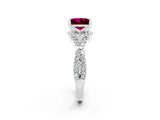 Platinum Princess Cut Garnet  Halo Twist Band Solitaire Prong Setting Ring_14