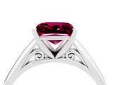 Platinum Princess Cut Garnet Solitaire Engagement Ring with Cathedral Setting and Four-Prong Mount_16