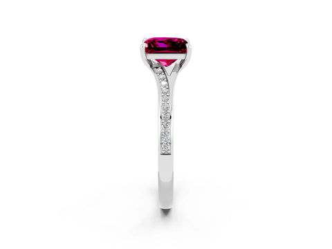 Platinum Princess Cut Garnet Solitaire Ring with Pavé Band and Prong Setting_14