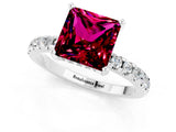 Platinum Princess Cut Garnet Solitaire Ring with Round  Pavé Band and Four-Prong Setting_25