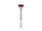 Platinum Princess Cut Garnet Solitaire Ring with Round  Pavé Band and Four-Prong Setting_26