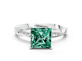 Platinum Princess Cut Green Sapphire Engagement Ring with Side Stone Accents and Four-Prong Setting_12