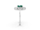 Platinum Princess Cut Green Sapphire Floral Double Halo Engagement Ring with Prong Setting_158