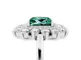 Platinum Princess Cut Green Sapphire Floral Double Halo Engagement Ring with Prong Setting_161