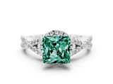 Platinum Princess Cut Green Sapphire  Halo Twist Band Solitaire Prong Setting Ring_12