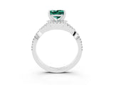 Platinum Princess Cut Green Sapphire  Halo Twist Band Solitaire Prong Setting Ring_15
