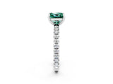 Platinum Princess Cut Green Sapphire Pavé Solitaire Ring with Round Band and Prong Setting_44