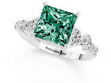 Platinum Princess Cut Green Sapphire Scattered Round Accent Ring with Prong Setting_37