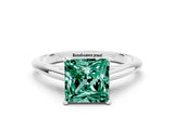 Platinum Princess Cut Green Sapphire Solitaire Engagement Ring with Cathedral Setting and Four-Prong Mount