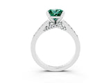 Platinum Princess Cut Green Sapphire Solitaire Ring with Crossover Gallery and Round  Pavé Band_51