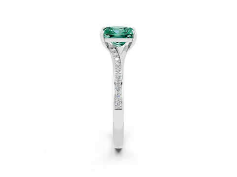Platinum Princess Cut Green Sapphire Solitaire Ring with Pavé Band and Prong Setting_14