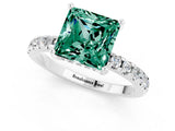 Platinum Princess Cut Green Sapphire Solitaire Ring with Round  Pavé Band and Four-Prong Setting_37