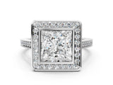 Platinum Princess Cut Halo Bezel Diamond Pave Band Ring_13