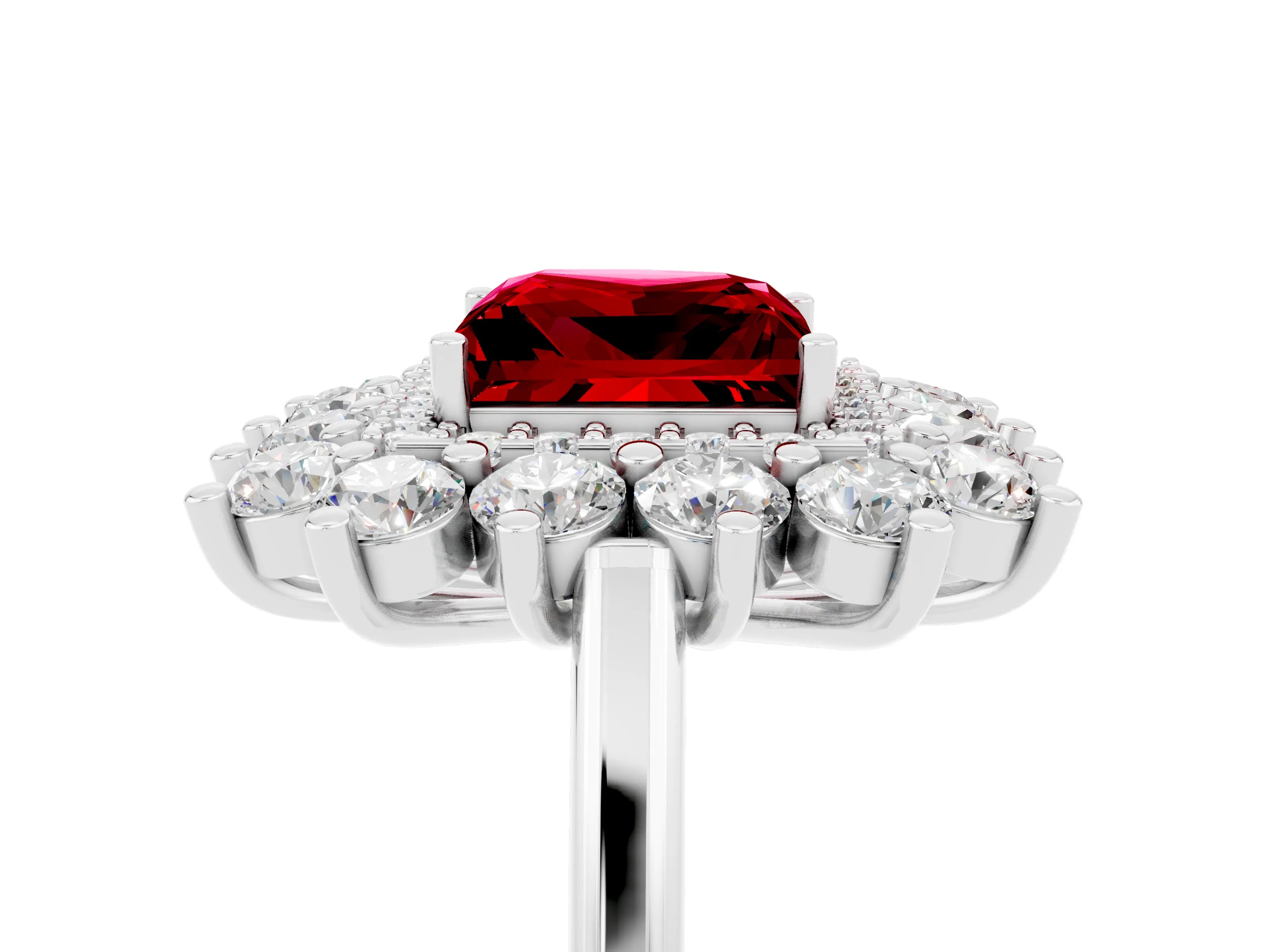 Platinum Princess Cut Halo Cluster Diamond Ring with Pave Band and Four-Prong Setting_11