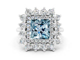 Platinum Princess Cut Halo Cluster Diamond Ring with Pave Band and Four-Prong Setting_18