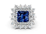 Platinum Princess Cut Halo Cluster Diamond Ring with Pave Band and Four-Prong Setting_18