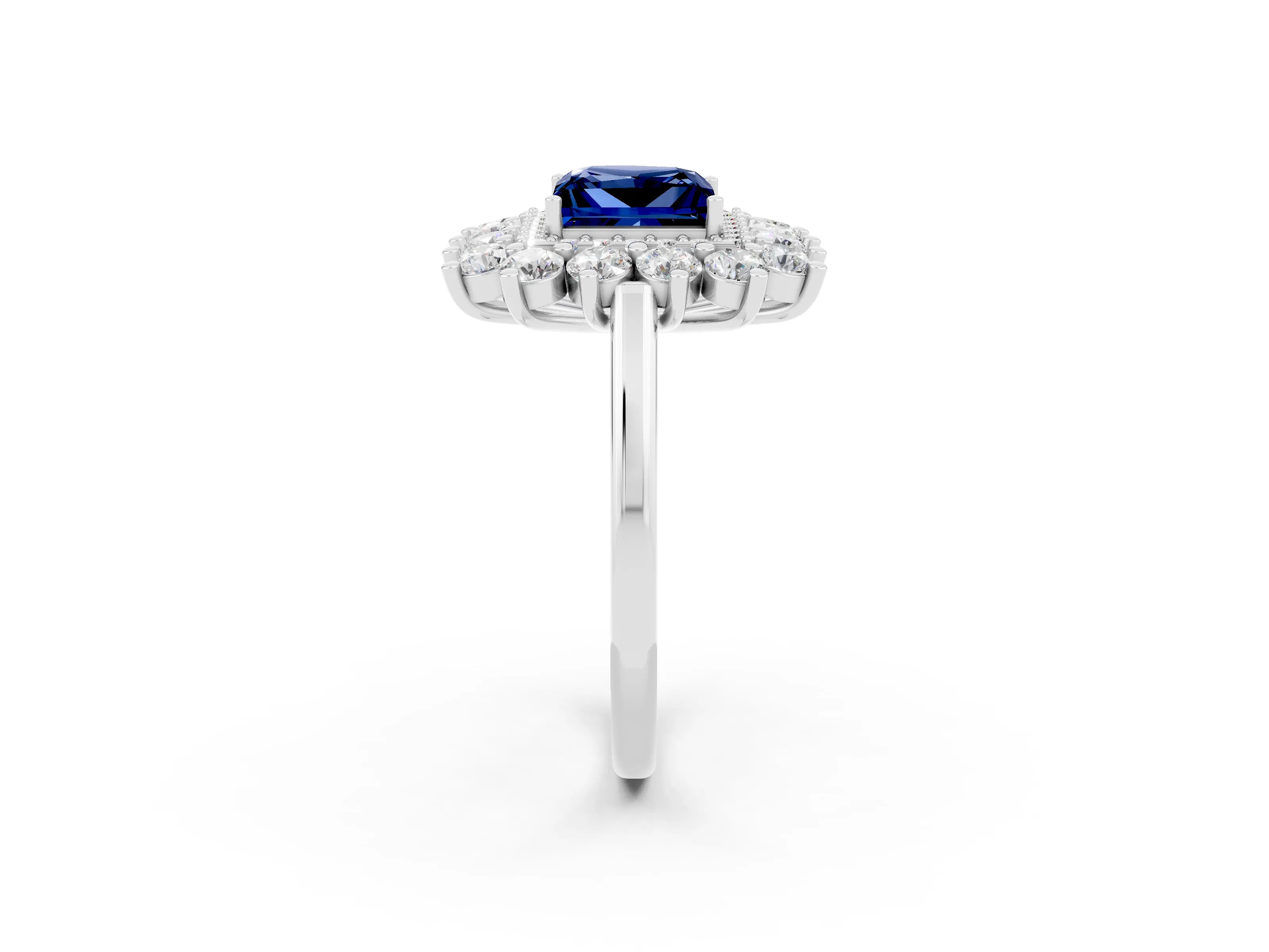 Platinum Princess Cut Halo Cluster Diamond Ring with Pave Band and Four-Prong Setting_20