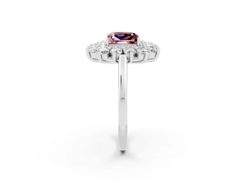Platinum Princess Cut Halo Cluster Diamond Ring with Pave Band and Four-Prong Setting_20