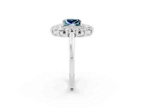 Platinum Princess Cut Halo Cluster Diamond Ring with Pave Band and Four-Prong Setting_20