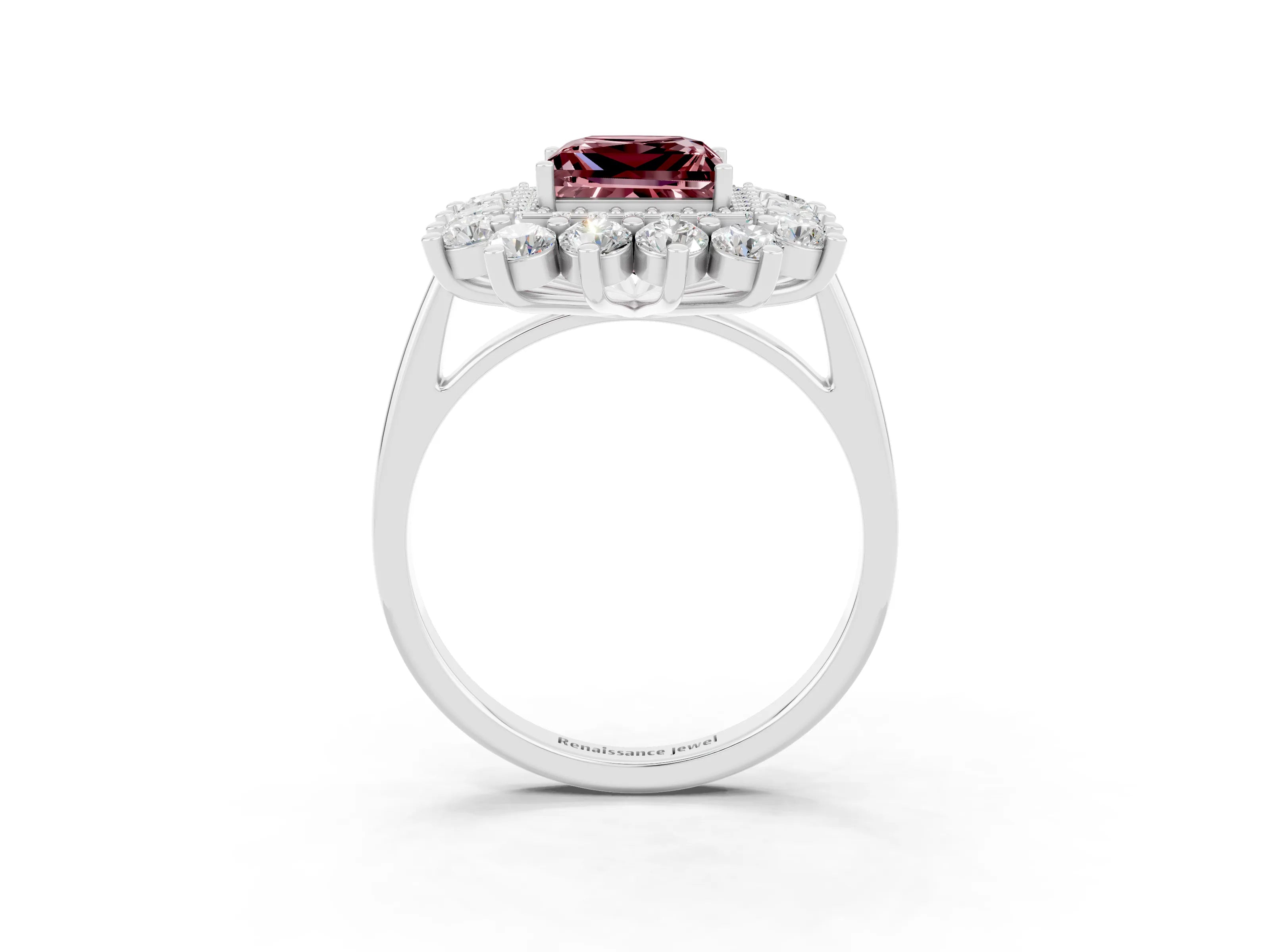Platinum Princess Cut Halo Cluster Diamond Ring with Pave Band and Four-Prong Setting_21