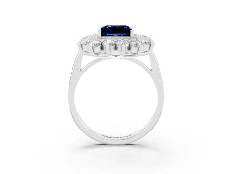 Platinum Princess Cut Halo Cluster Diamond Ring with Pave Band and Four-Prong Setting_21