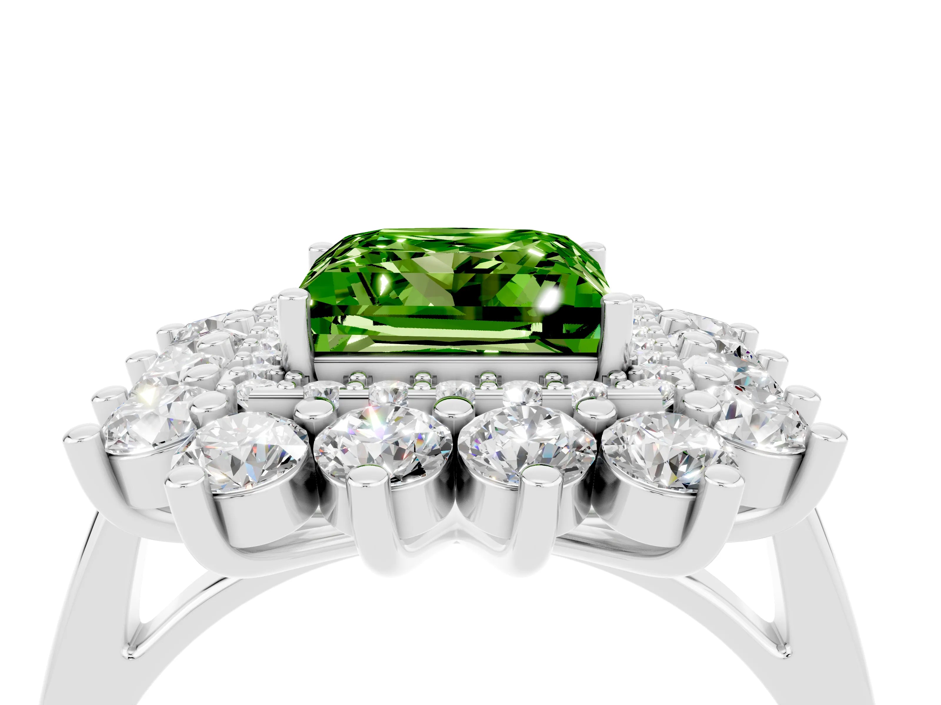 Platinum Princess Cut Halo Cluster Diamond Ring with Pave Band and Four-Prong Setting_22