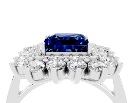 Platinum Princess Cut Halo Cluster Diamond Ring with Pave Band and Four-Prong Setting_22