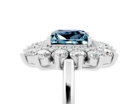 Platinum Princess Cut Halo Cluster Diamond Ring with Pave Band and Four-Prong Setting_23
