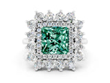 Platinum Princess Cut Halo Cluster Diamond Ring with Pave Band and Four-Prong Setting_30