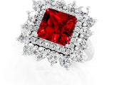 Platinum Princess Cut Halo Cluster Diamond Ring with Pave Band and Four-Prong Setting_7