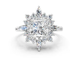 Platinum Princess Cut Halo Diamond Cluster Ring with Marquise and Round Stones on a White Gold Band with Prong Setting_13